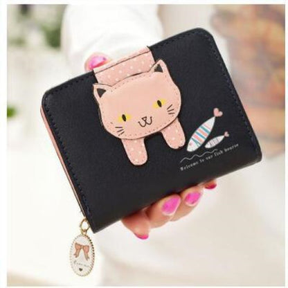 short cute zipper cartoon cat printing student coin purse