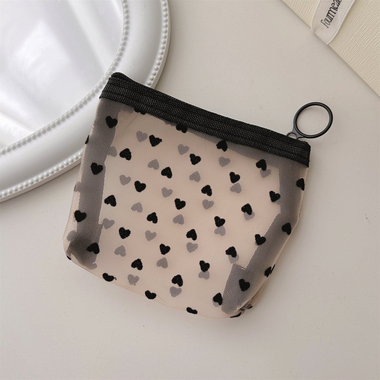 mesh cosmetic love storage bag portable