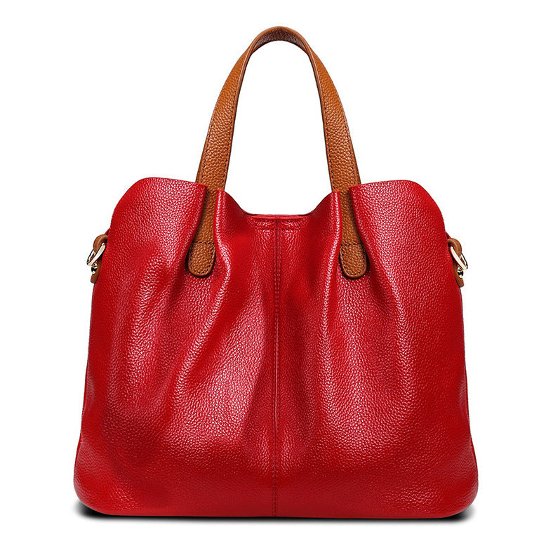 womens simple casual soft leather tote bag