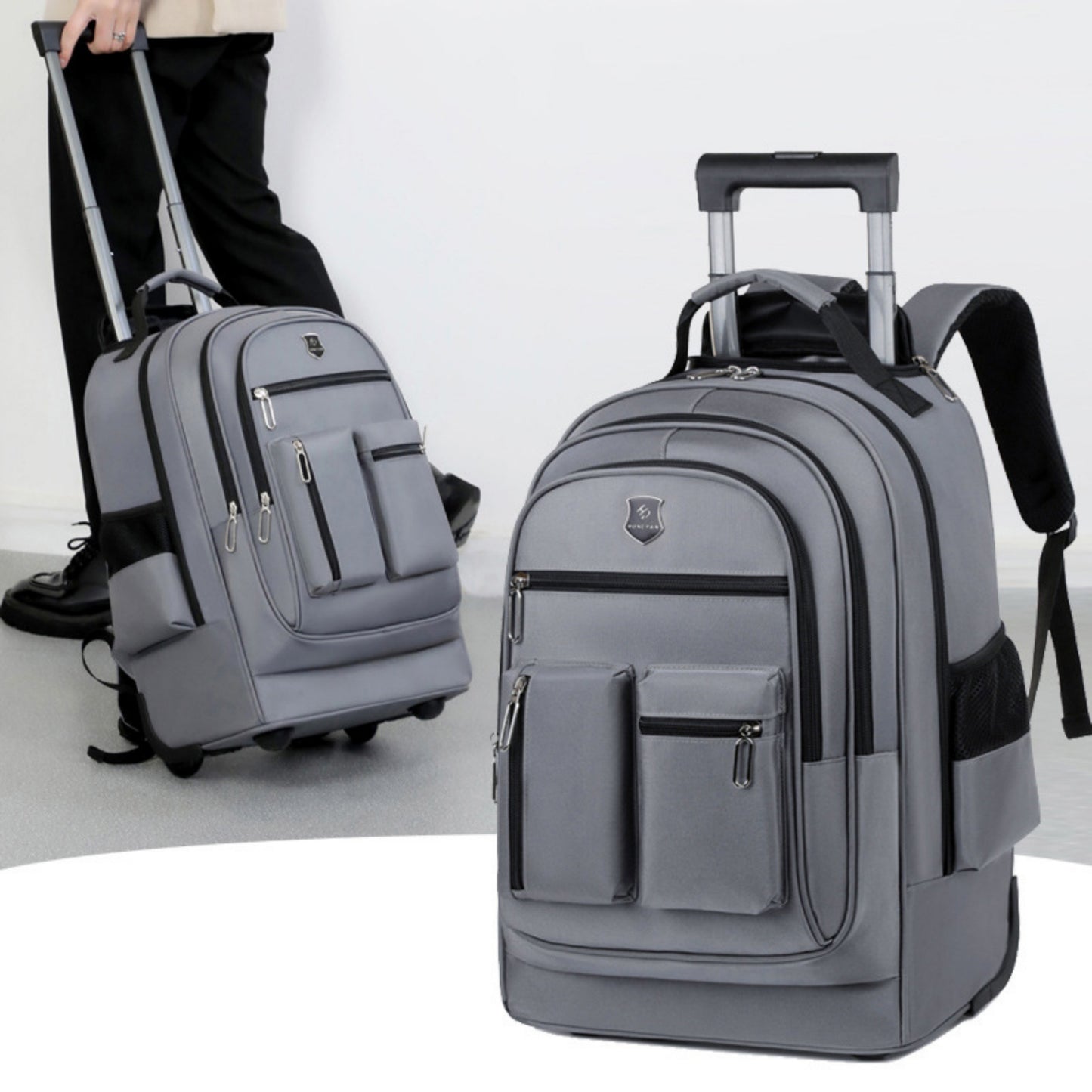 large capacity travel backpack with wheels multi layer trolley luggage bag multifunctional weekender overnight bag rucksack