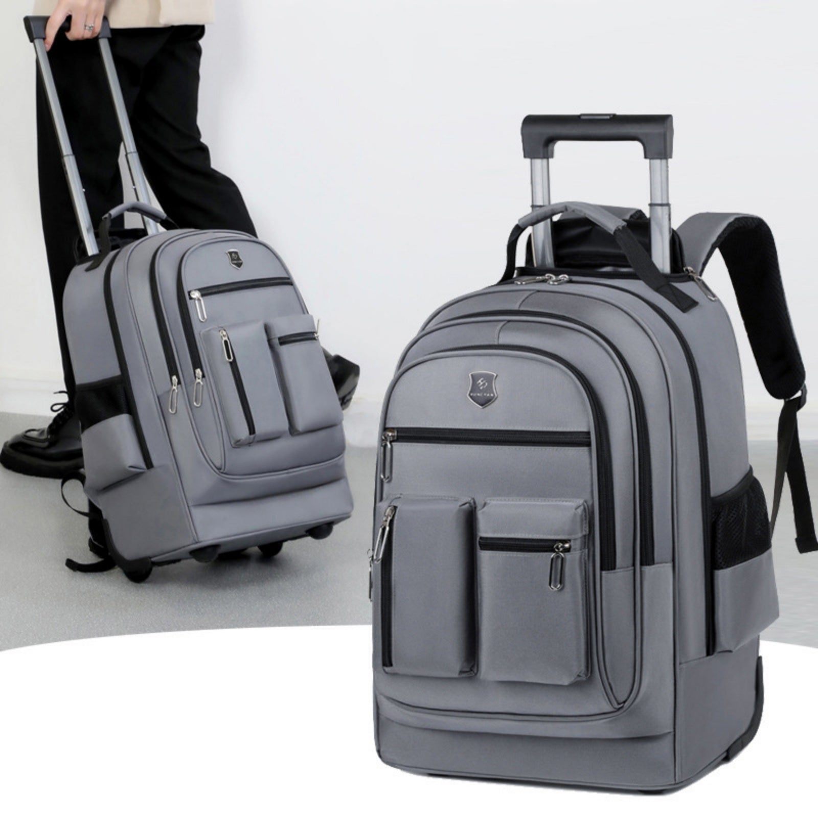 large capacity travel backpack with wheels multi layer trolley luggage bag multifunctional weekender overnight bag rucksack
