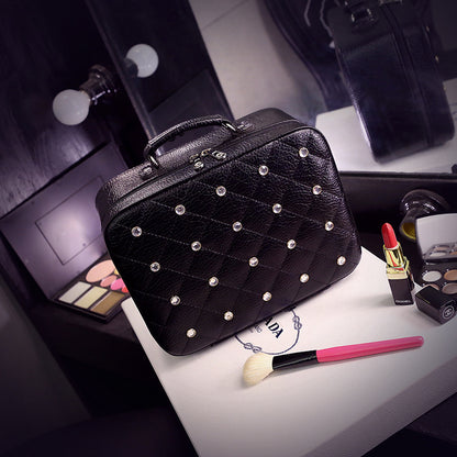 high end cosmetic case with diamond cosmetic bag pu portable