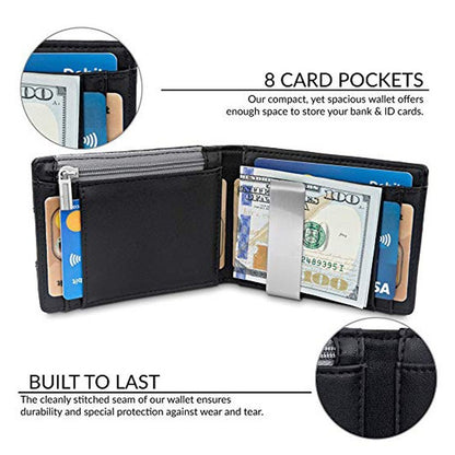 mens card holder fiber leather money clip wallet