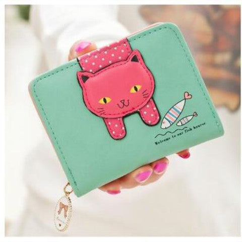 short cute zipper cartoon cat printing student coin purse