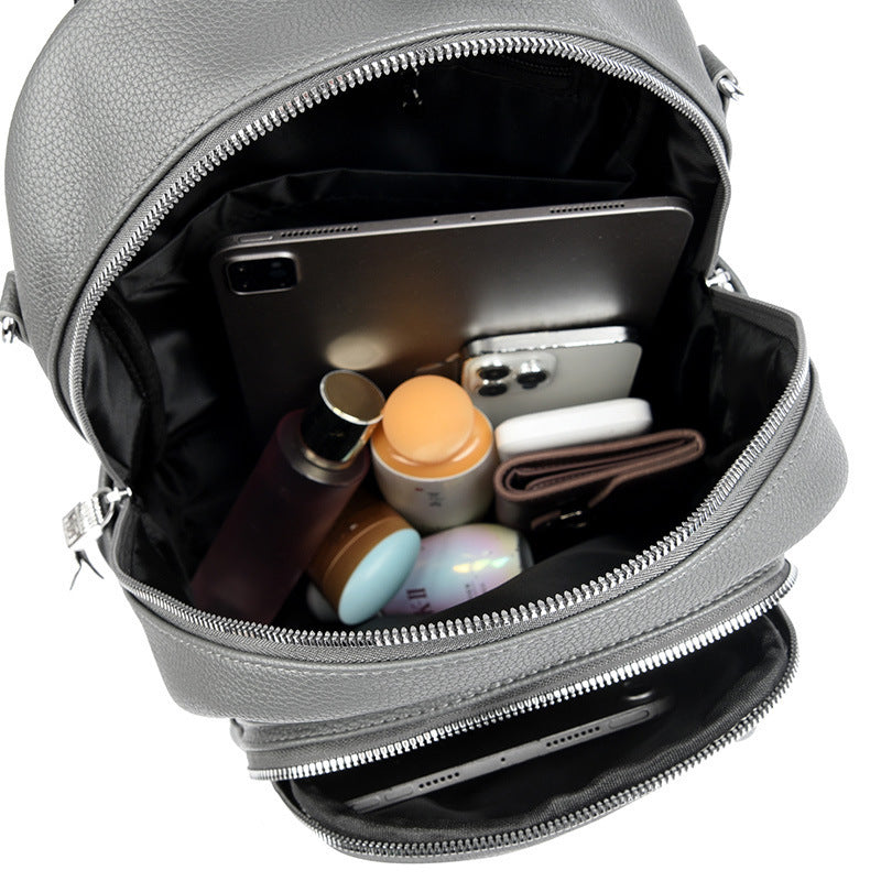 Large Capacity Soft Leather Student Backpack Trendy Travel Bag