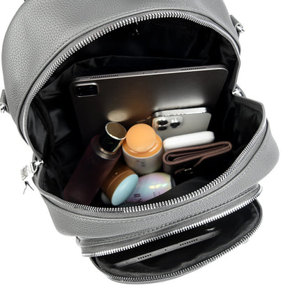 Large Capacity Soft Leather Student Backpack Trendy Travel Bag