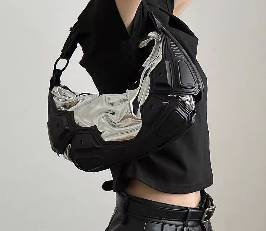 dark functional underarm crescent crossbody bag