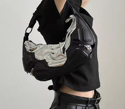 dark functional underarm crescent crossbody bag