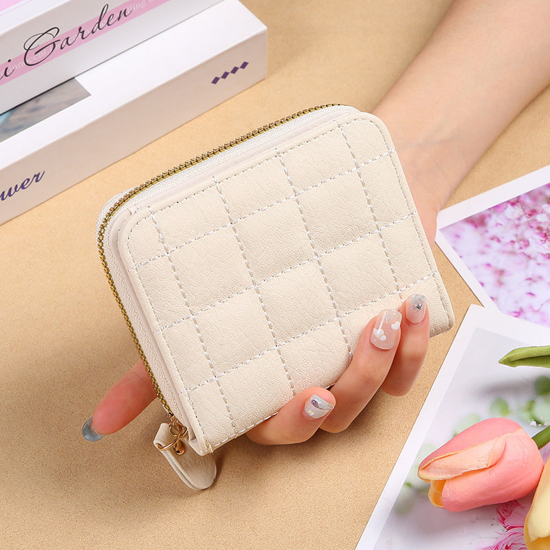 fashion plaid embroidered card holder mini ladies