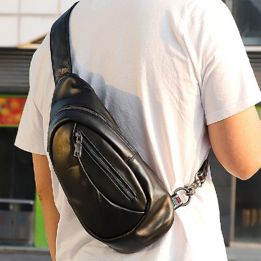 genuine leather mens chest bag one shoulder leisure sports