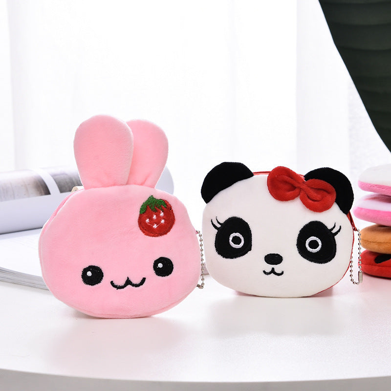 cartoon female cute student portable mini plush earphone key coin purse