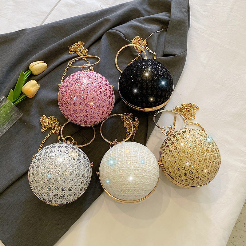 diamond retro shoulder bag womens crossbody chain ball small round bag