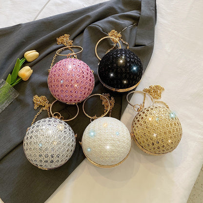 diamond retro shoulder bag womens crossbody chain ball small round bag