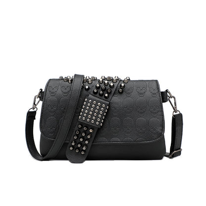 Womens Rivet Embossed Black Skull Shoulder Crossbody Bag