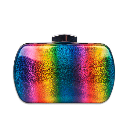 summer versatile rainbow color dinner bag laser pu clutch gradient color womens bag