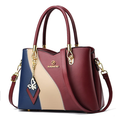 contrast color handbag large capacity soft leather