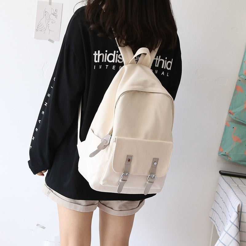 simple solid color college student backpack female shoulders