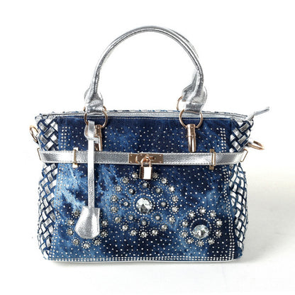 new diamond studded denim single shoulder messenger bag