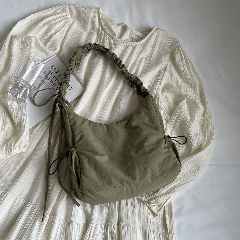 womens drawstring ruffle cloud portable shoulder messenger bag