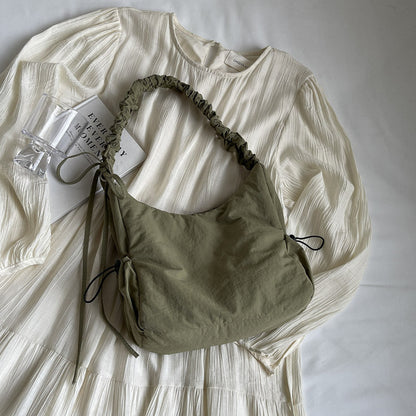 womens drawstring ruffle cloud portable shoulder messenger bag