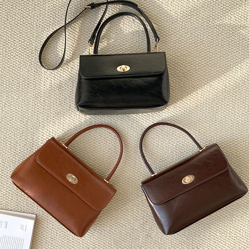 crossbody bag oil wax leather western style flip hand carrying