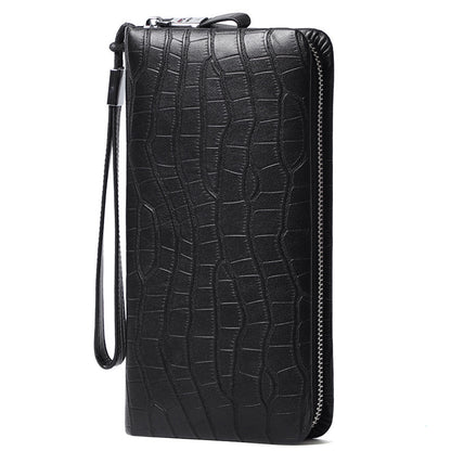 mens leather long zipper multiple card slots wallet