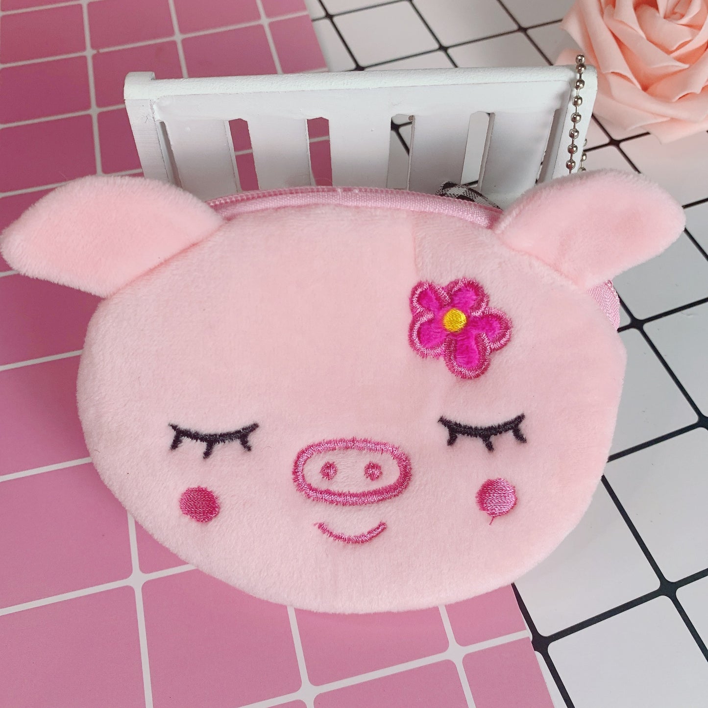 cartoon female cute student portable mini plush earphone key coin purse
