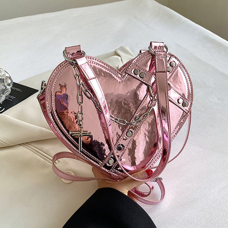 chain heart shaped bags large capacity love shoulder bag for women valentines day