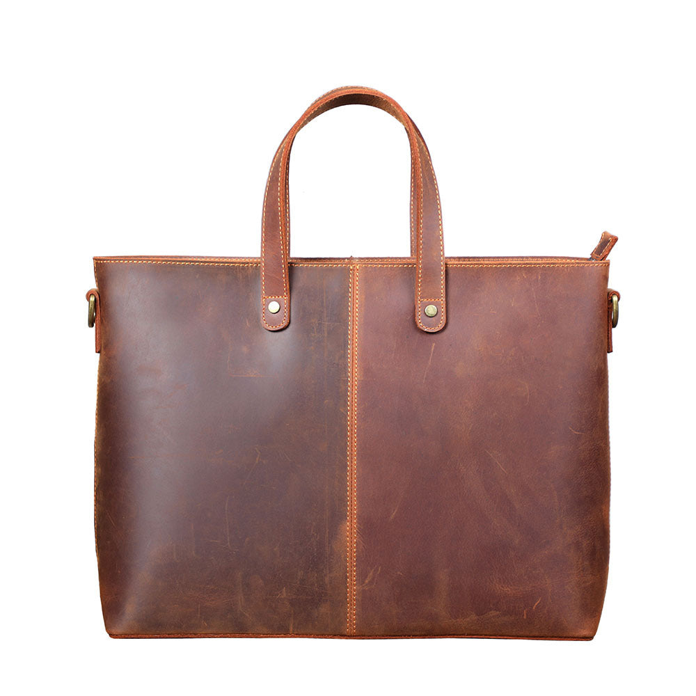 simple retro leather portable briefcase crazy horse leather mens shoulder messenger bag