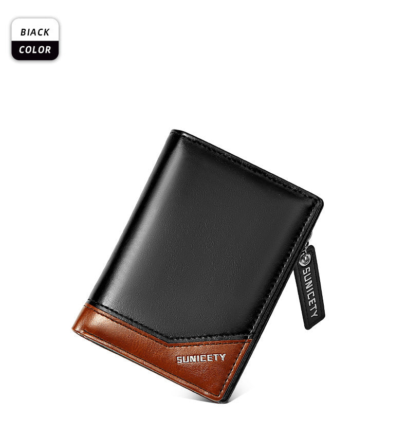 pu leather multifunctional zipper short mens wallet