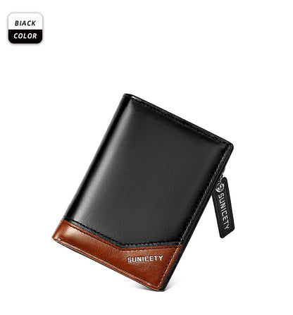 pu leather multifunctional zipper short mens wallet