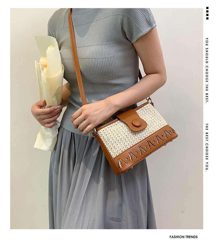 summer fashion woven female niche korean style advanced texture letters hollow shoulder bag