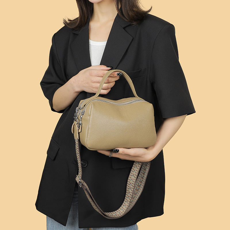 First Layer Cowhide Leather Single-shoulder Bag Summer New Classic Double Pull Large Capacity