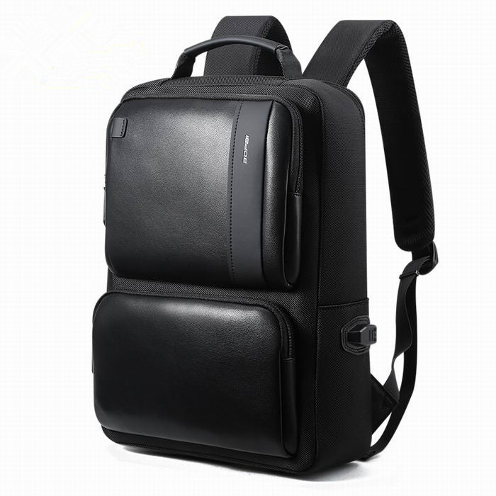 bopai black leather backpack college bag for boys mens anti theft back packs travelling bags korean style men backpack schoolbag