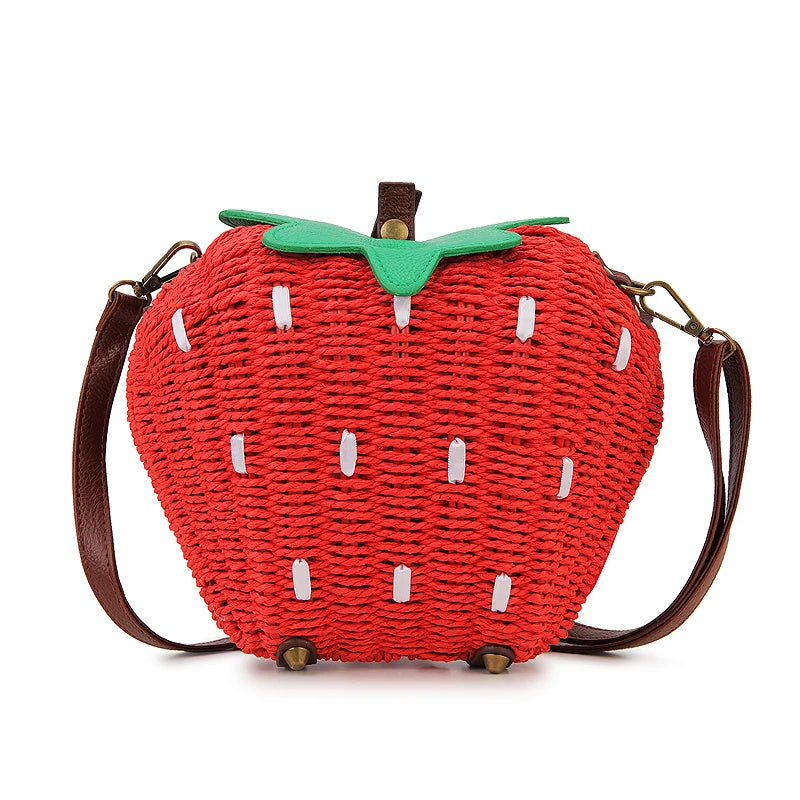 womens cute fashion strawberry woven bag