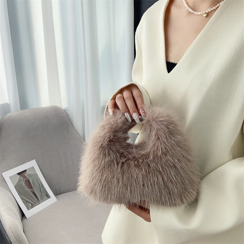 autumn and winter new imitation fox fur hand holding dinner bag