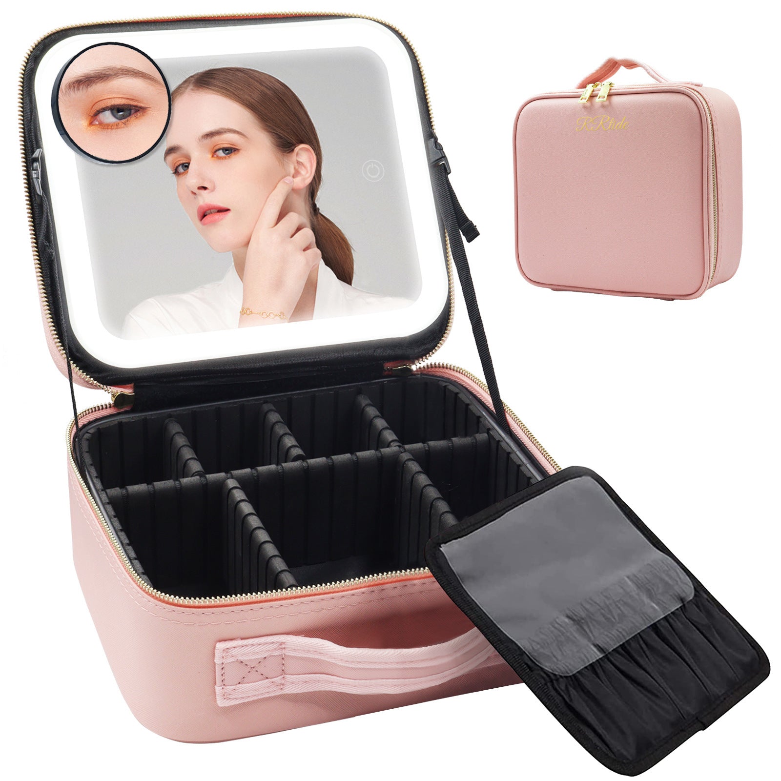 large capacity portable led lamp light with mirror cosmetic bag