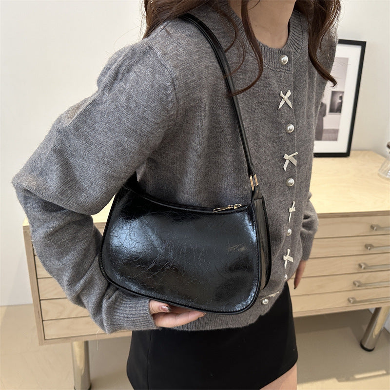 fashion underarm bag retro simple textured one shoulder bag