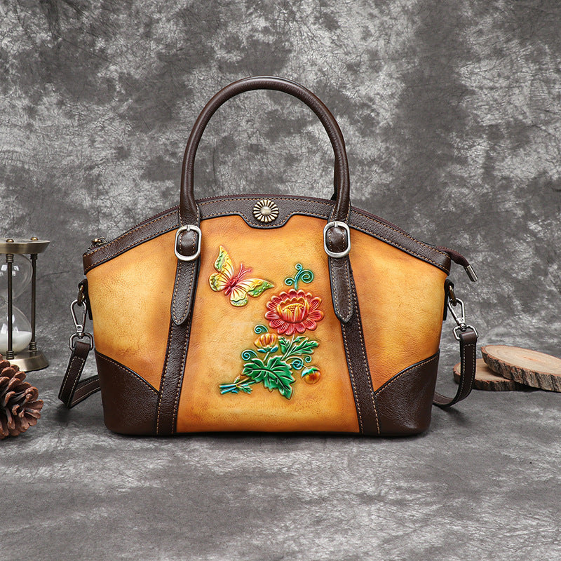 hand rubbed three dimensional relief retro female bag