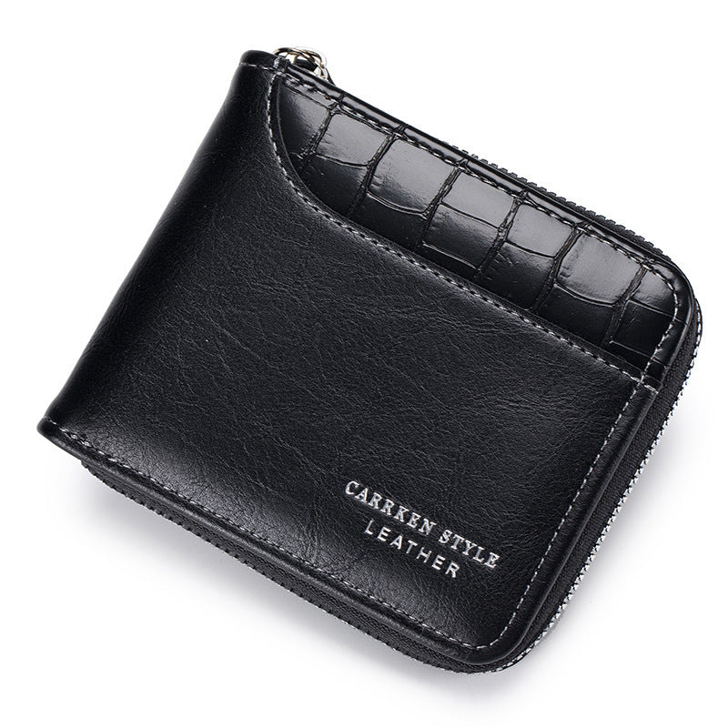 mens short wallet stitching stone pattern large capacity tri fold bag