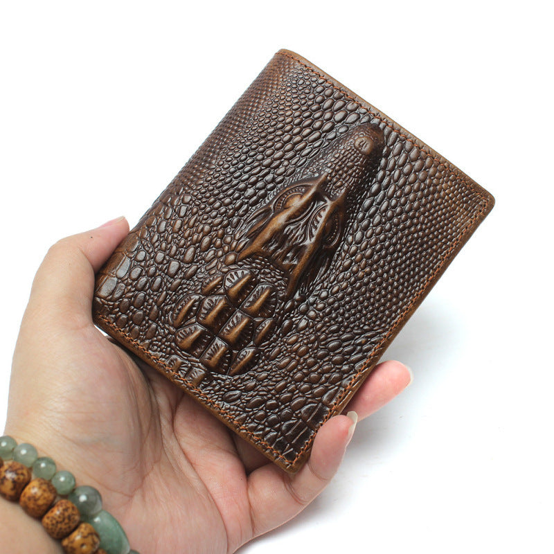 fashion casual mens wallet retro oil wax skin crocodile pattern