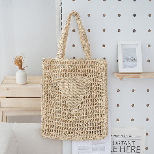 straw woven crocheted shoulder hollow out woven bag