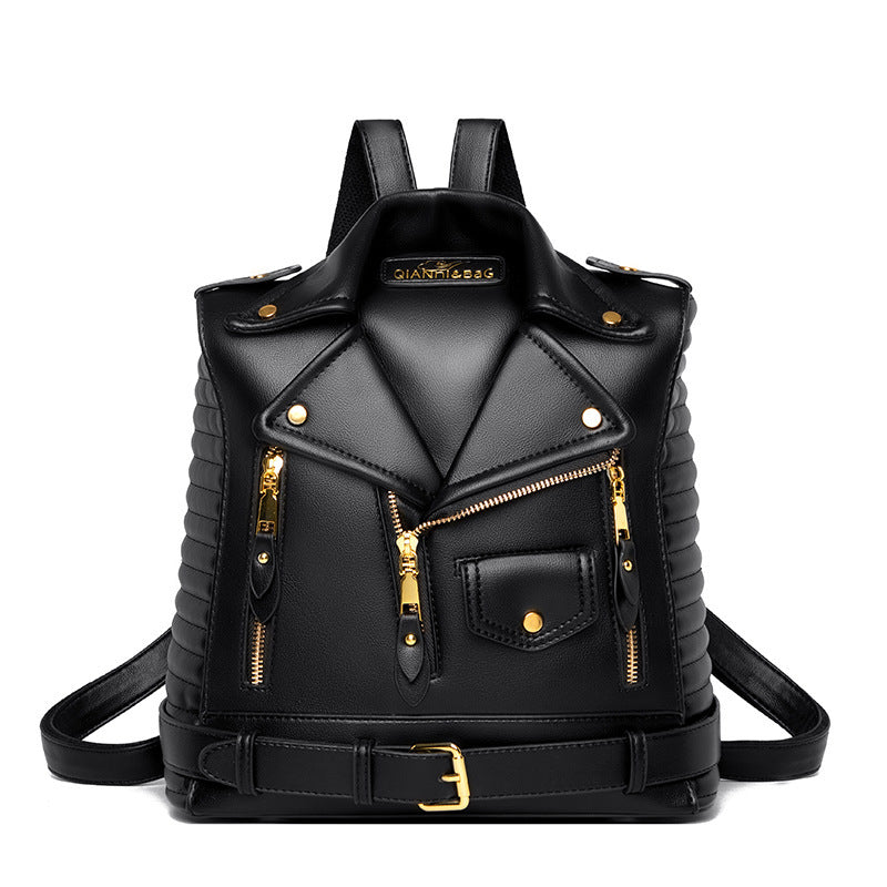 soft leather textured jacket trendy wild clothes backpack