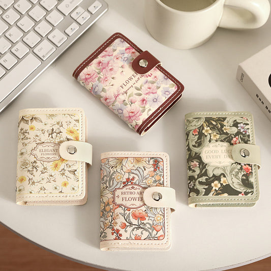 womens flower oil painting retro style large capacity card holder