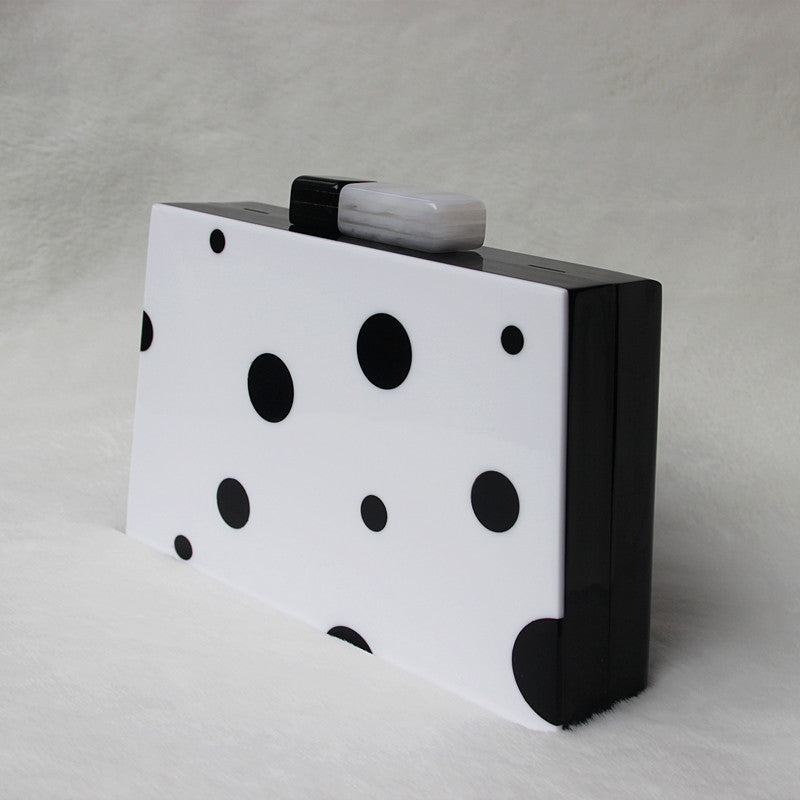 fashion acrylic dinner wedding bag black and white polka dot clutch