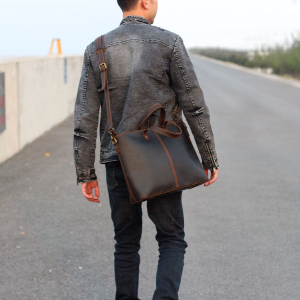 simple retro leather portable briefcase crazy horse leather mens shoulder messenger bag