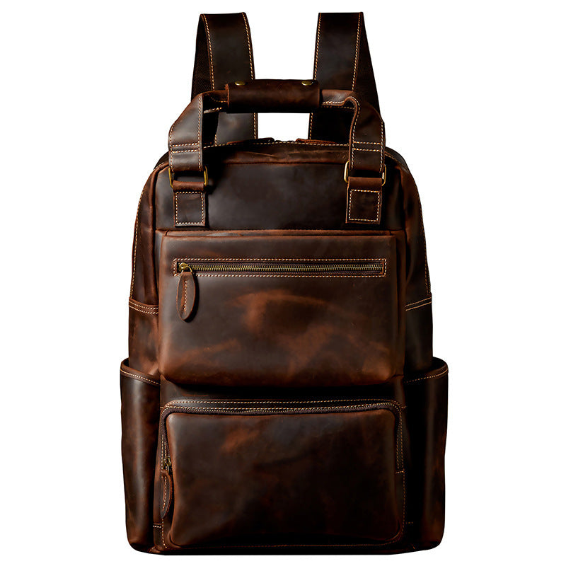 mens retro crazy horse leather backpack