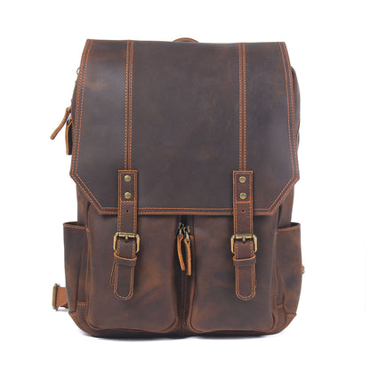 retro large capacity crazy horse leather backpack men