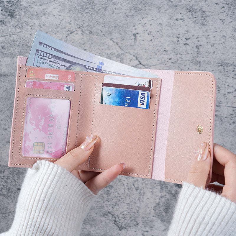 simple short womens wallet student ticket clip multifunctional