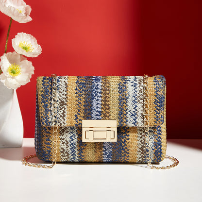 fashion crossbody bag straw lock closure simple small square bag
